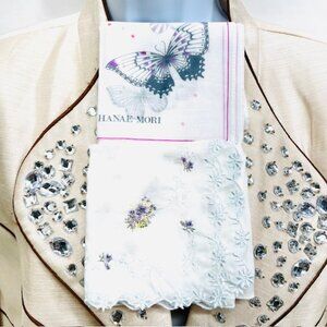 set of 2 Wedding handkerchief cotton 18" HANAE MORI & Other Butterfly Printed(38